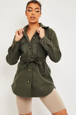 Rebellious Fashion Khaki Long Belted Shacket - Maryah