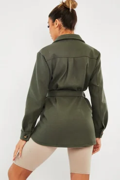 Rebellious Fashion Khaki Long Belted Shacket - Maryah