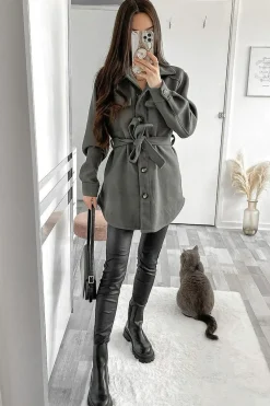Rebellious Fashion Khaki Long Belted Shacket - Maryah