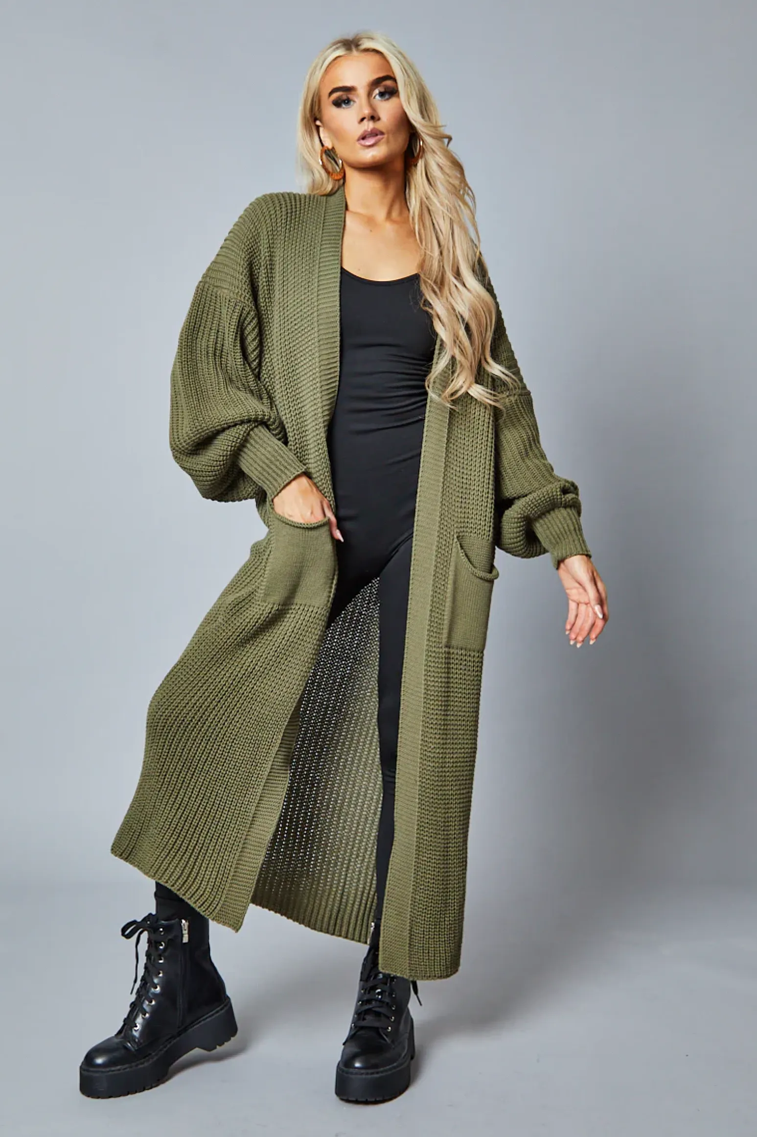 Rebellious Fashion Khaki Longline Knit Maxi Cardigan - Ema