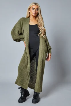 Rebellious Fashion Khaki Longline Knit Maxi Cardigan - Ema