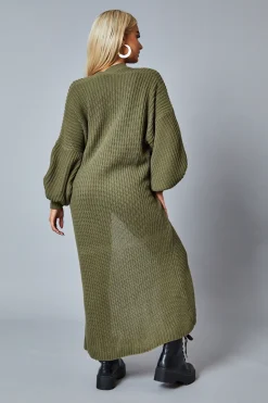 Rebellious Fashion Khaki Longline Knit Maxi Cardigan - Ema