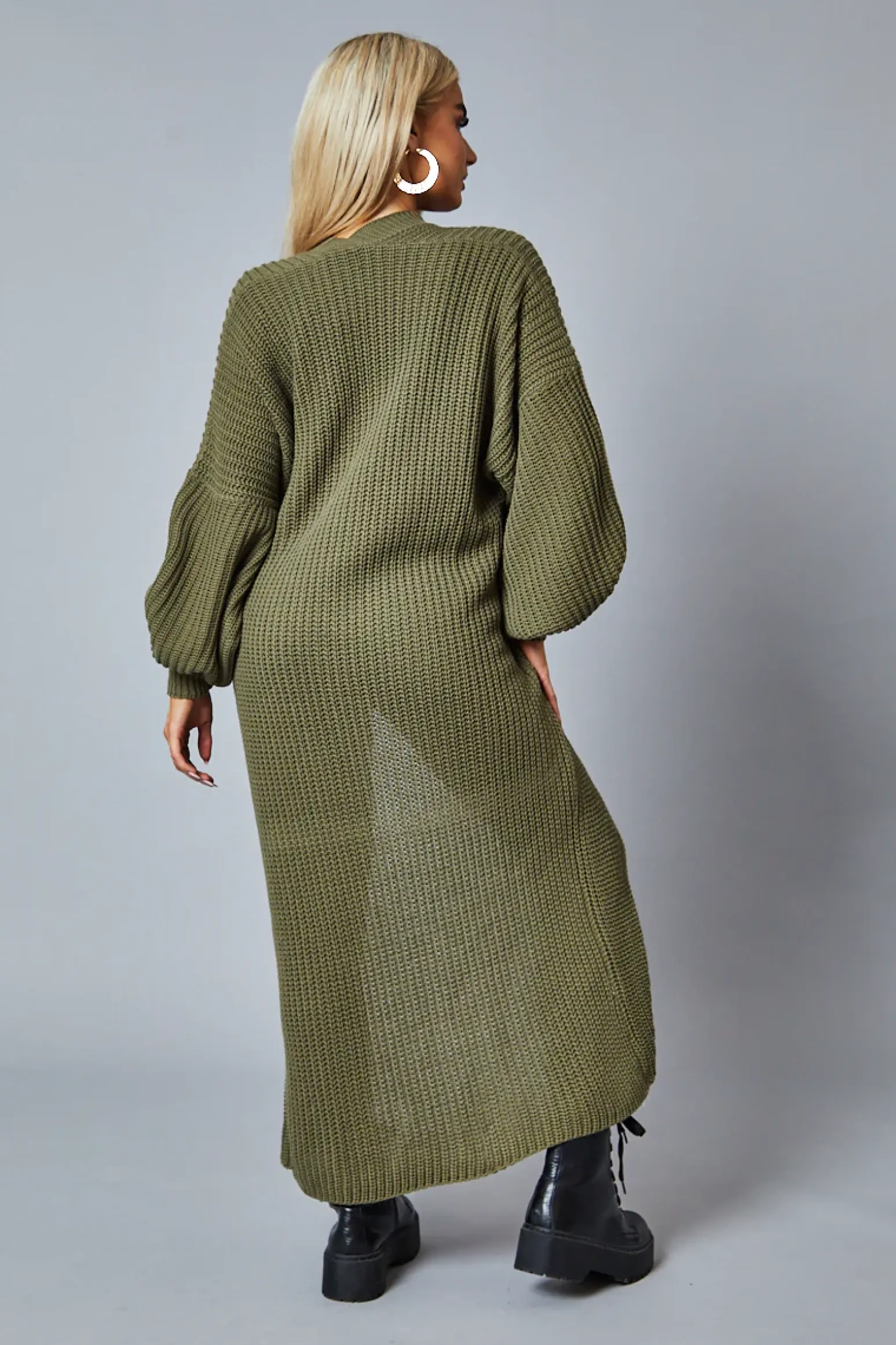 Rebellious Fashion Khaki Longline Knit Maxi Cardigan - Ema