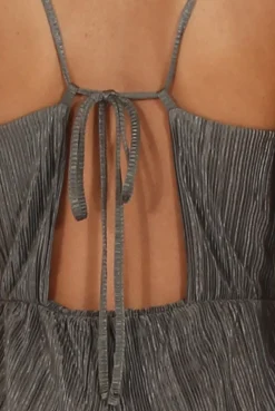 Rebellious Fashion Khaki Metallic Pleated Cropped Jumpsuit - Arabella