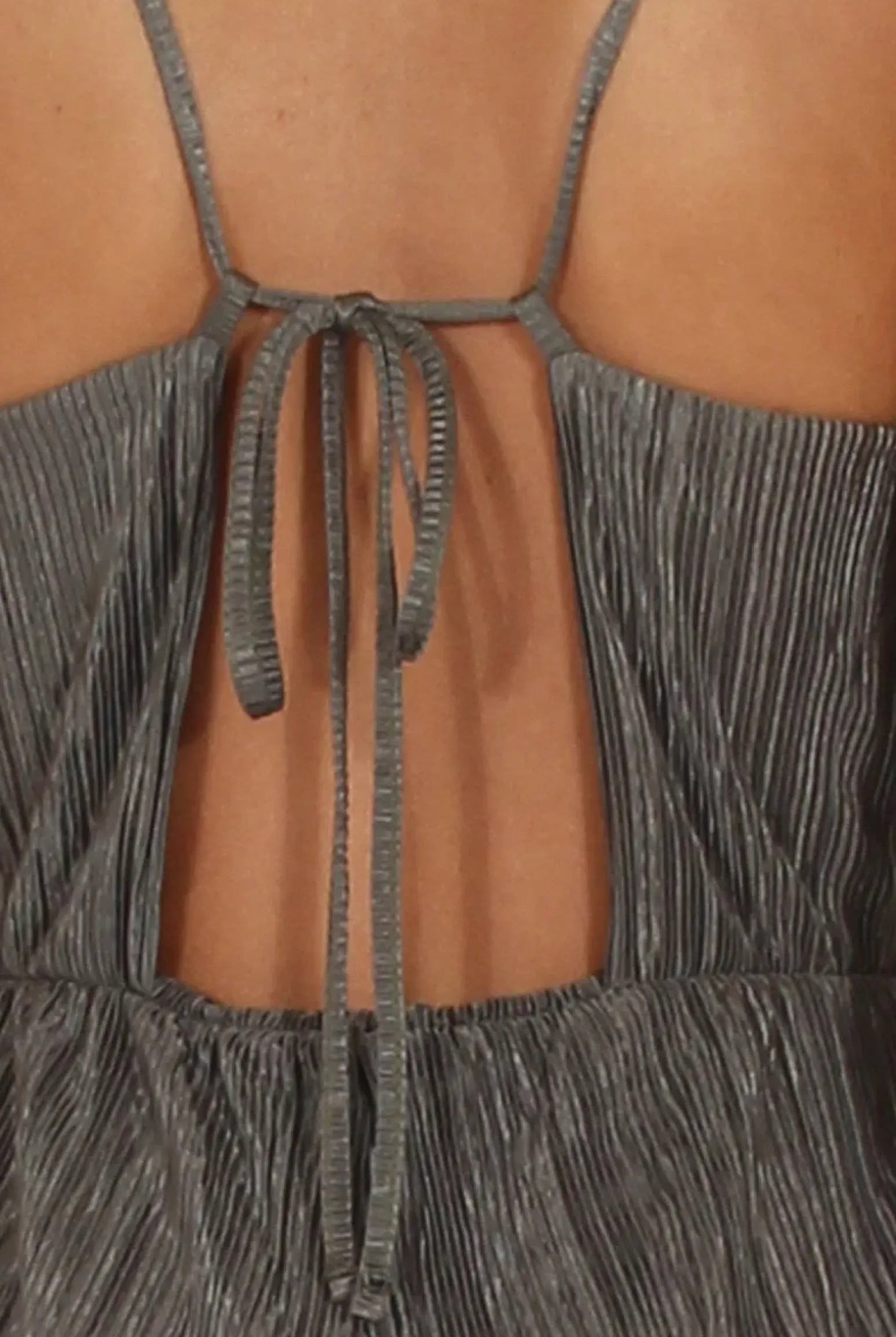 Rebellious Fashion Khaki Metallic Pleated Cropped Jumpsuit - Arabella