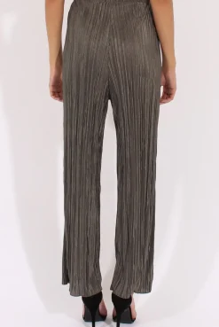 Rebellious Fashion Khaki Metallic Pleated High Waisted Trousers - Phoebe