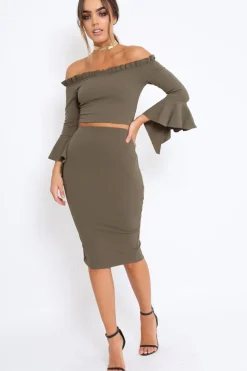 Rebellious Fashion Khaki Midi Bodycon Skirt - Tiffy
