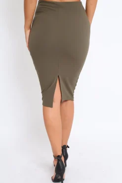 Rebellious Fashion Khaki Midi Bodycon Skirt - Tiffy