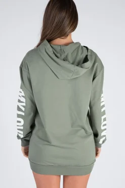 Rebellious Fashion Khaki 'My Love' Slogan Oversized Hoodie - Tish