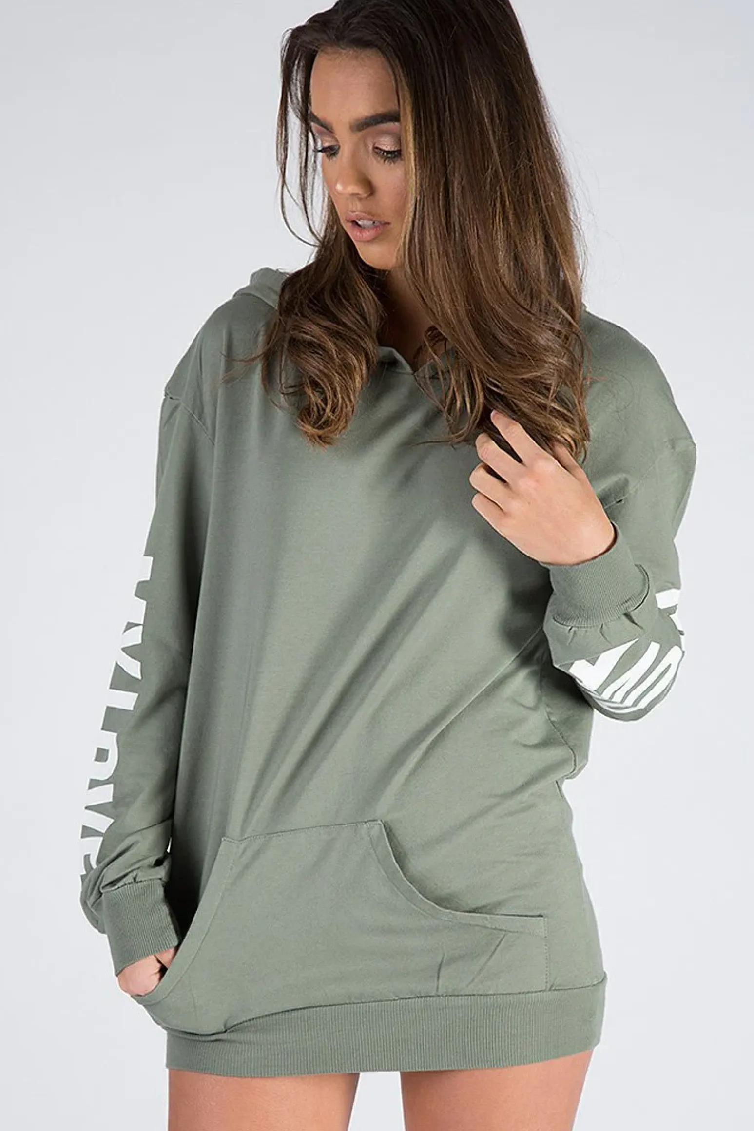 Rebellious Fashion Khaki 'My Love' Slogan Oversized Hoodie - Tish