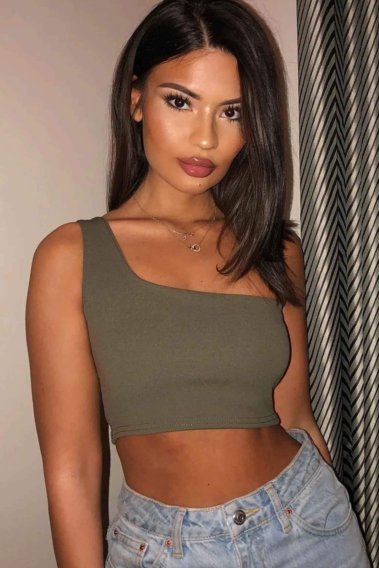 Rebellious Fashion Khaki One Shouldered Crop Top - Kamri