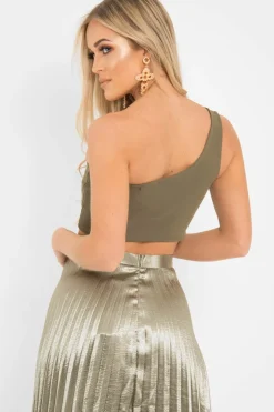 Rebellious Fashion Khaki One Shouldered Crop Top - Kamri