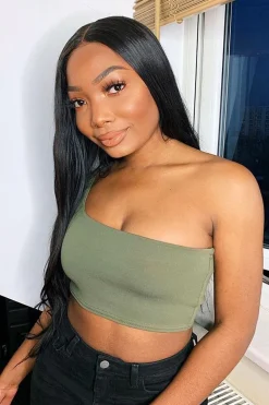 Rebellious Fashion Khaki One Shouldered Crop Top - Kamri