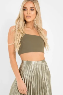 Rebellious Fashion Khaki One Shouldered Crop Top - Kamri