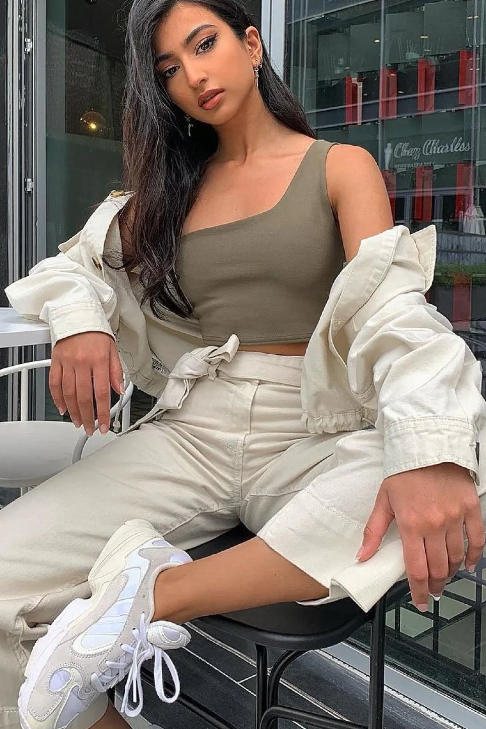 Rebellious Fashion Khaki One Shouldered Crop Top - Kamri