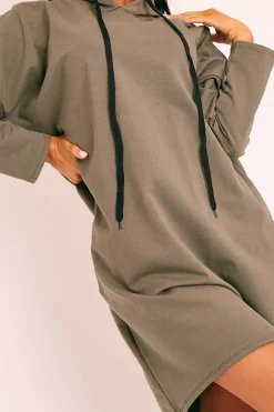 Rebellious Fashion Khaki Oversized Hoodie Jumper Dress - Mariah