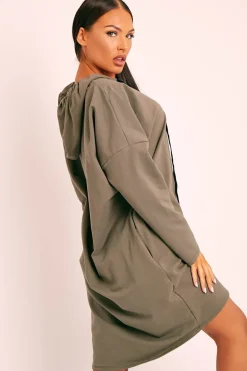 Rebellious Fashion Khaki Oversized Hoodie Jumper Dress - Mariah