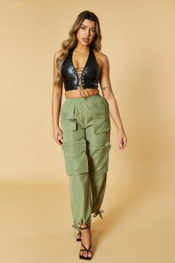 Rebellious Fashion Khaki Oversized Pocket Detail Cargo Trousers - Juri