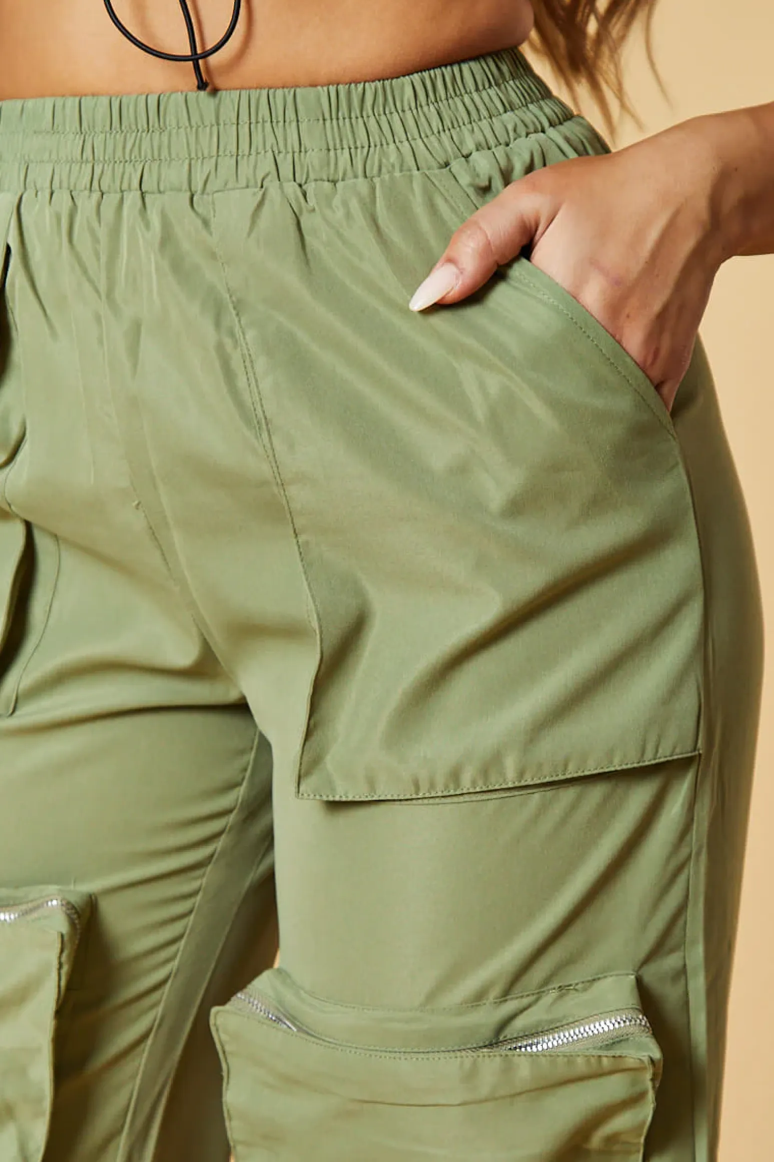 Rebellious Fashion Khaki Oversized Pocket Detail Cargo Trousers - Juri