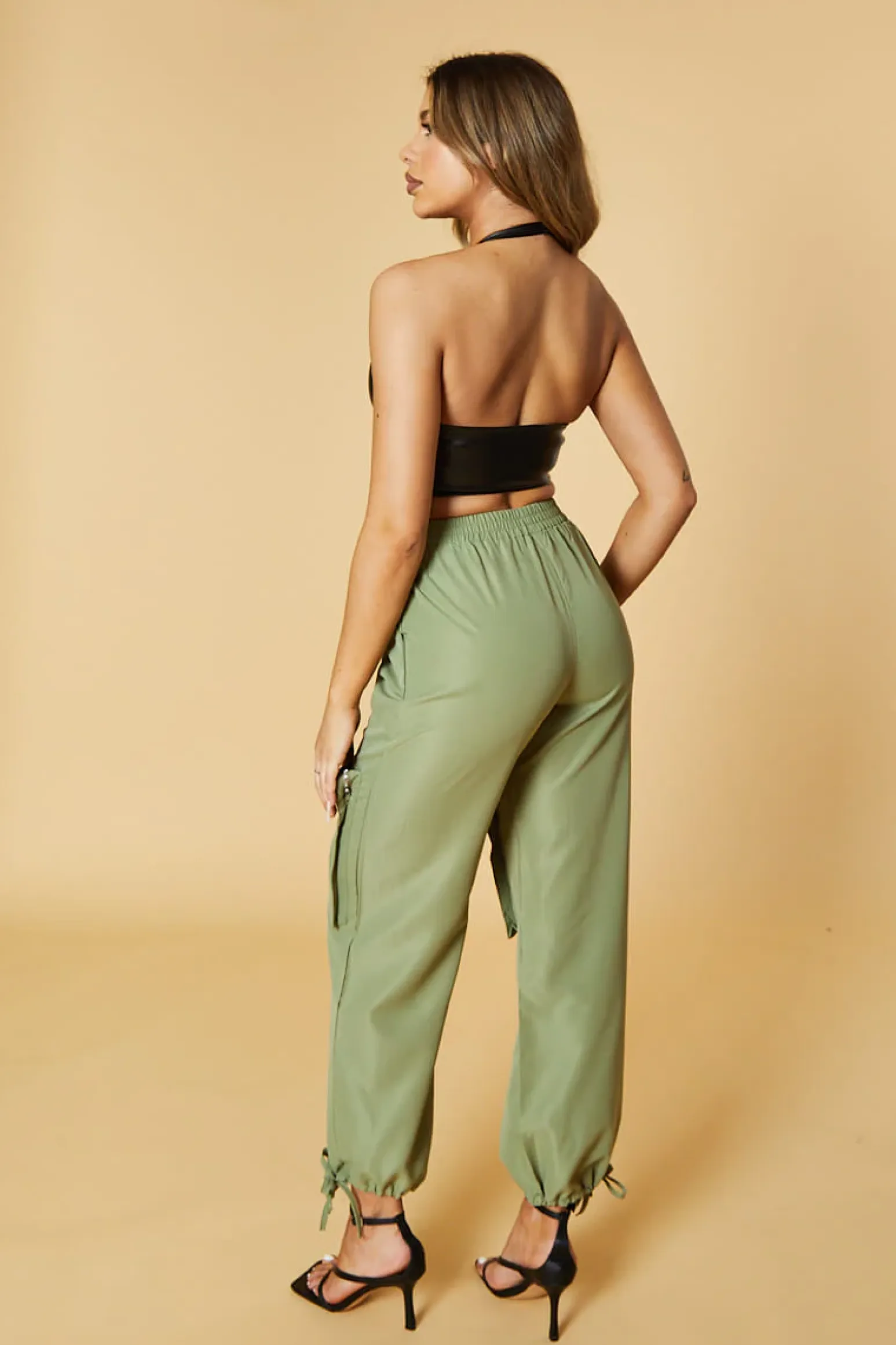 Rebellious Fashion Khaki Oversized Pocket Detail Cargo Trousers - Juri