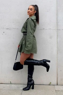 Rebellious Fashion Khaki Oversized Shirt Dress - Chelby