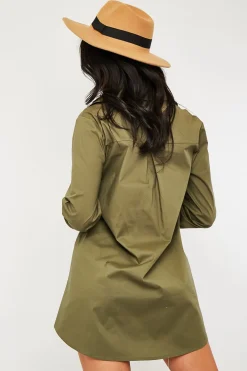 Rebellious Fashion Khaki Oversized Shirt Dress - Chelby
