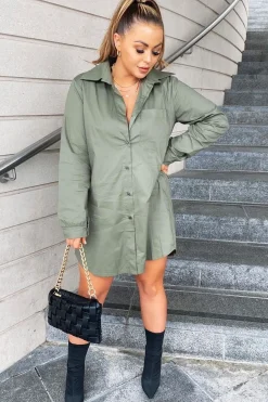 Rebellious Fashion Khaki Oversized Shirt Dress - Chelby