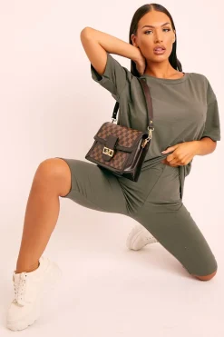 Rebellious Fashion Khaki Oversized T-shirt Cycling Shorts Co-ord - Bethanny