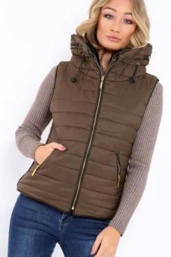 Rebellious Fashion Khaki Padded Gilet - Ariella