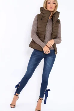 Rebellious Fashion Khaki Padded Gilet - Ariella