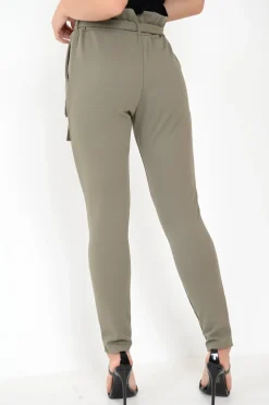 Rebellious Fashion Khaki Paper Bag Tie Waist Cigarette Trousers - Karmen