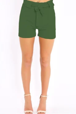 Rebellious Fashion Khaki Paperbag Tie Waist Shorts - Billie