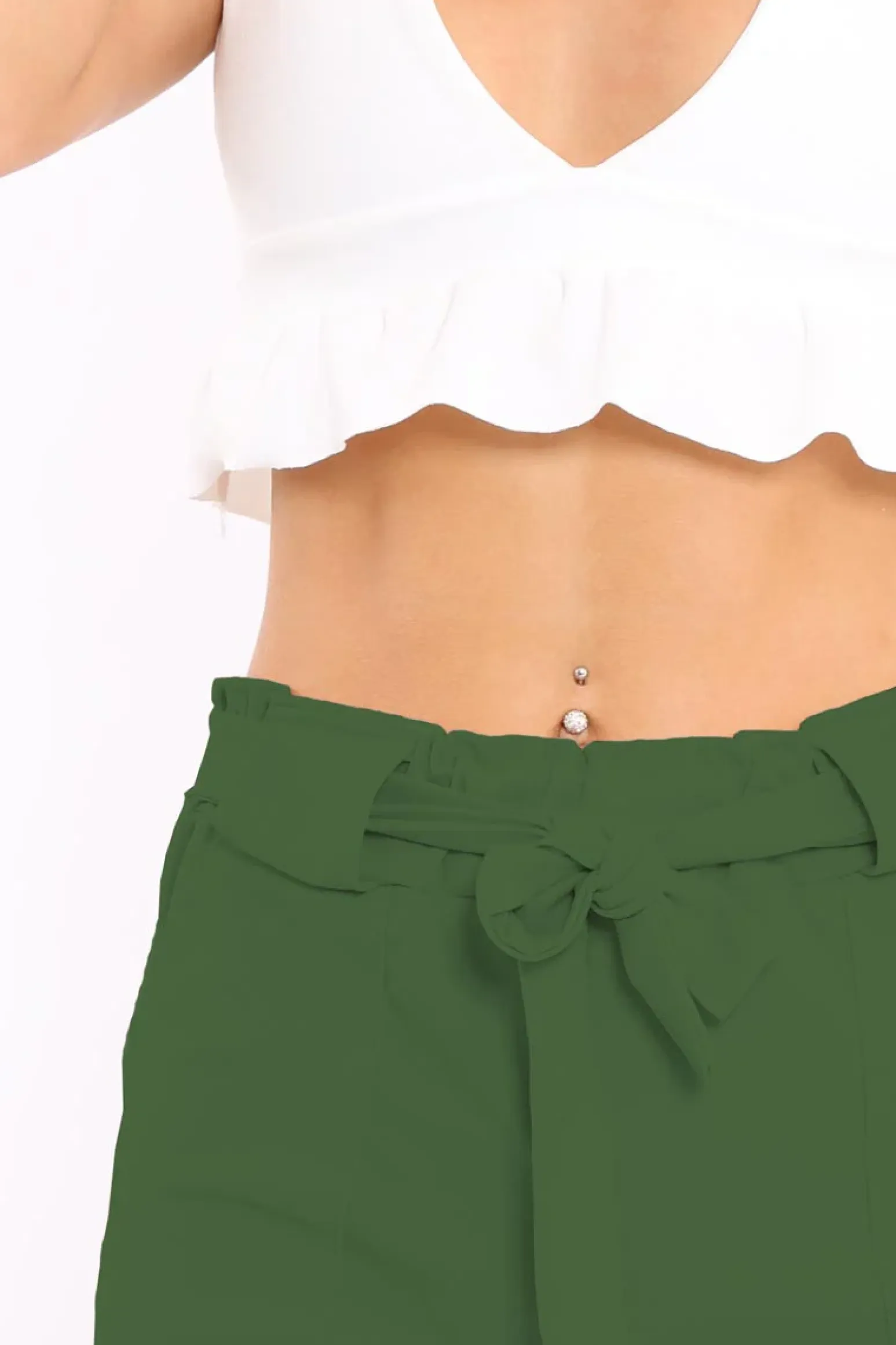 Rebellious Fashion Khaki Paperbag Tie Waist Shorts - Billie