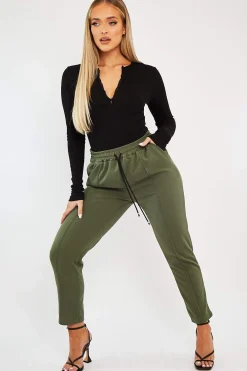 Rebellious Fashion Khaki Piping Detail Woven Trouser - Laila