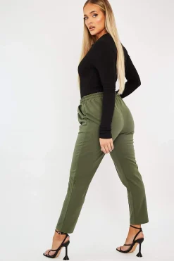 Rebellious Fashion Khaki Piping Detail Woven Trouser - Laila