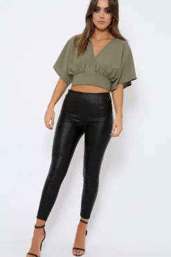 Rebellious Fashion Khaki Plunge Crop Top - Suzanne