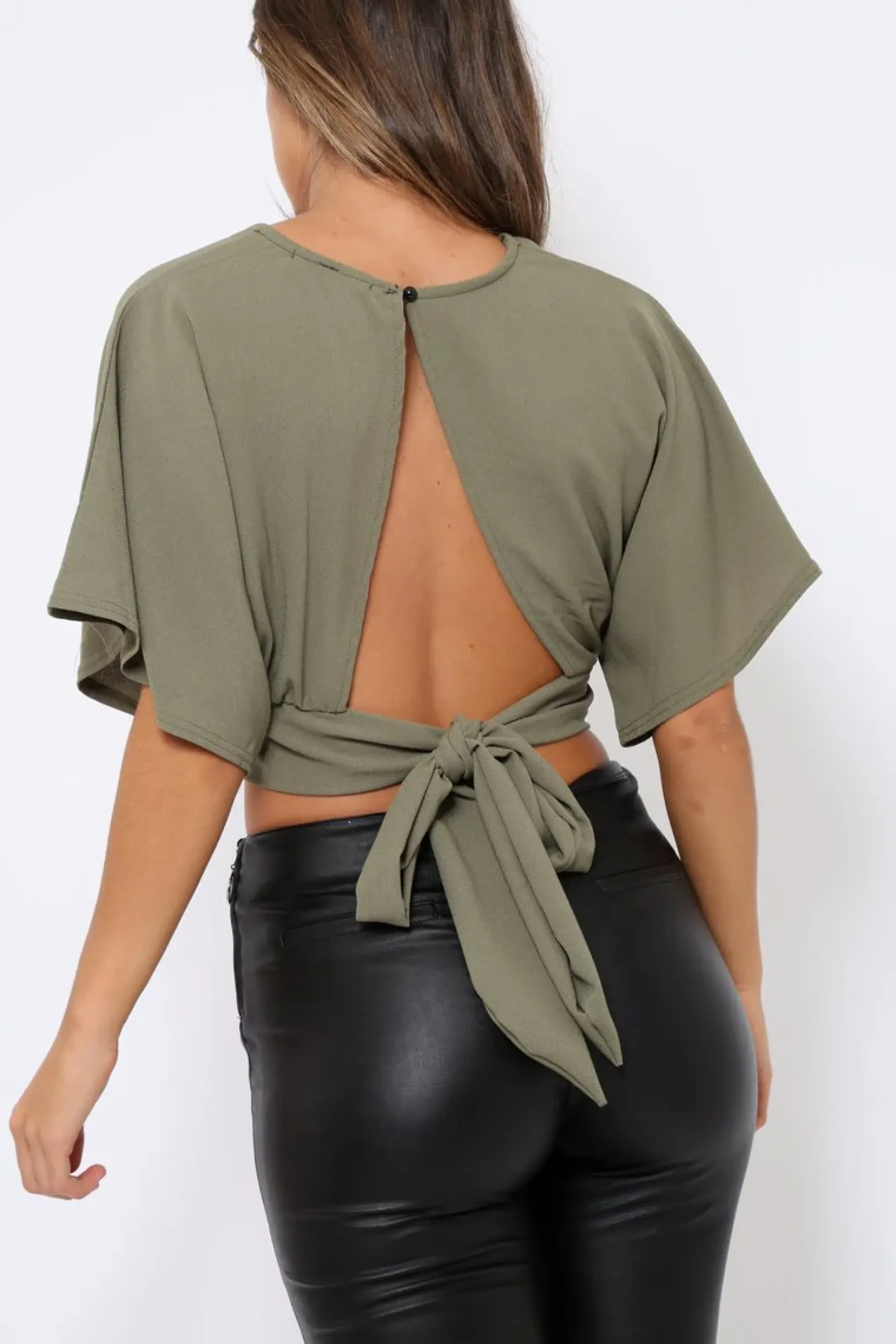 Rebellious Fashion Khaki Plunge Crop Top - Suzanne