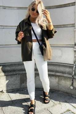 Rebellious Fashion Khaki Pocket Oversized Brushed Shacket - Caley
