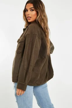 Rebellious Fashion Khaki Pocket Oversized Brushed Shacket - Caley
