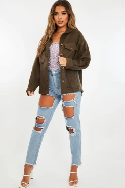 Rebellious Fashion Khaki Pocket Oversized Brushed Shacket - Caley