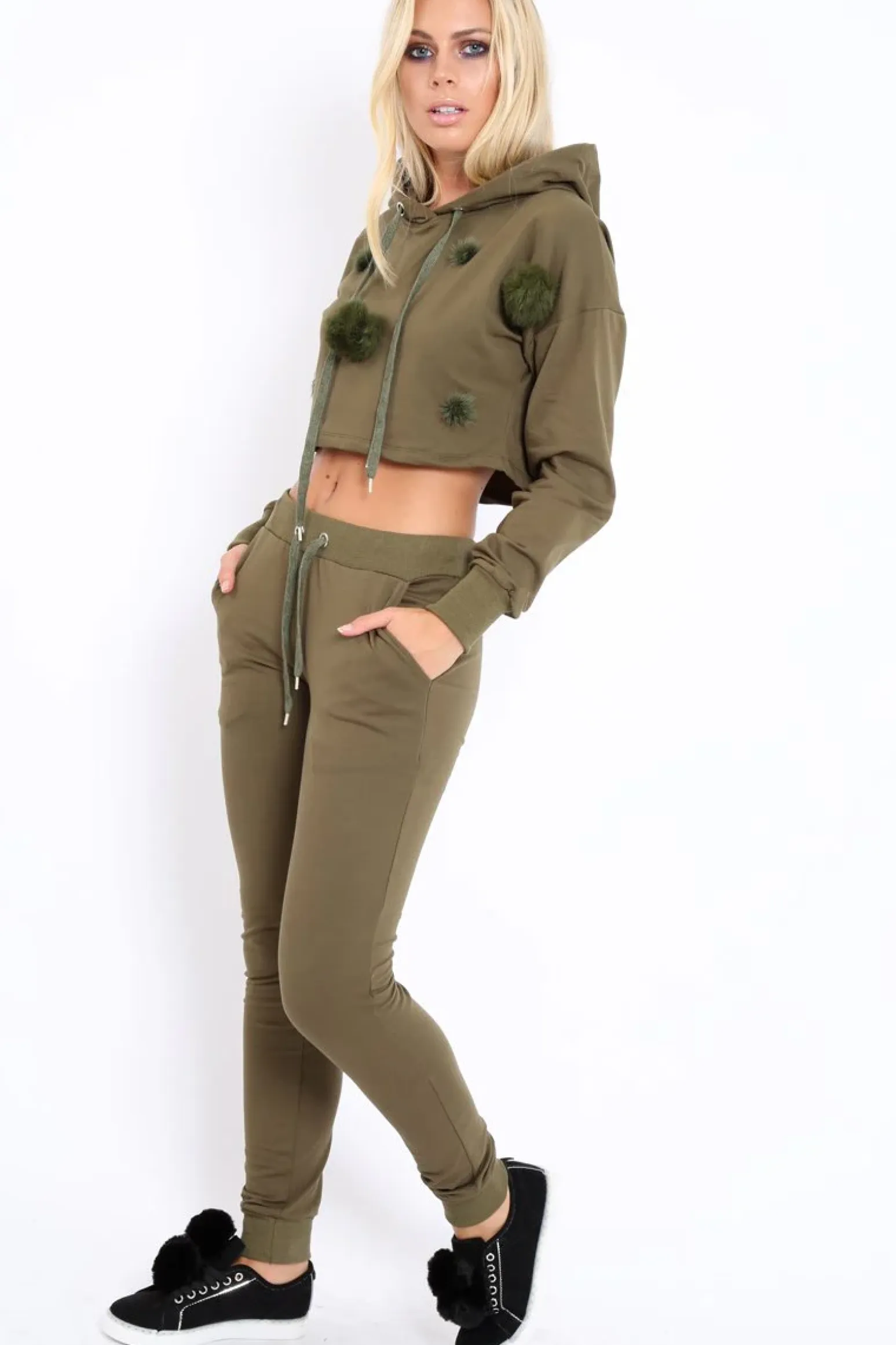 Rebellious Fashion Khaki Pom pom Loungewear Set - Sacha