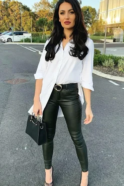 Rebellious Fashion Khaki PU Coated Skinny Jeans - Rachell