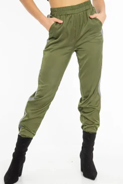 Rebellious Fashion Khaki Reflective Stripe Detail Joggers - Rosealee