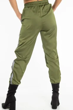 Rebellious Fashion Khaki Reflective Stripe Detail Joggers - Rosealee