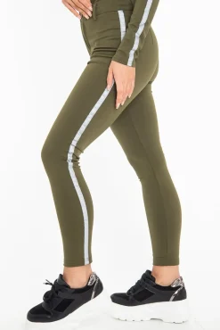 Rebellious Fashion Khaki Reflective Stripe Side Cigarette Trousers - Nicky