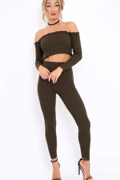 Rebellious Fashion Khaki Ribbed Knit Co-ord - Luna