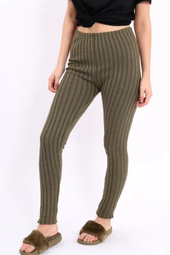 Rebellious Fashion Khaki Ribbed Leggings - Penelope