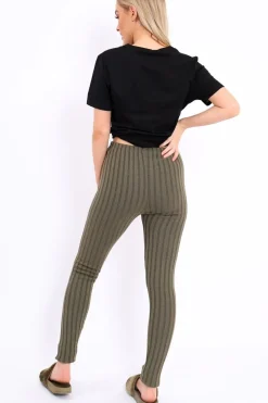 Rebellious Fashion Khaki Ribbed Leggings - Penelope