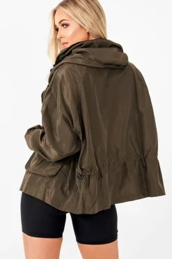 Rebellious Fashion Khaki Ring Pull Zip Front Windbreaker Jacket - Tesla