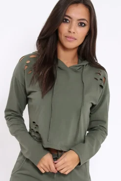 Rebellious Fashion Khaki Ripped Loungewear Set - Natalia